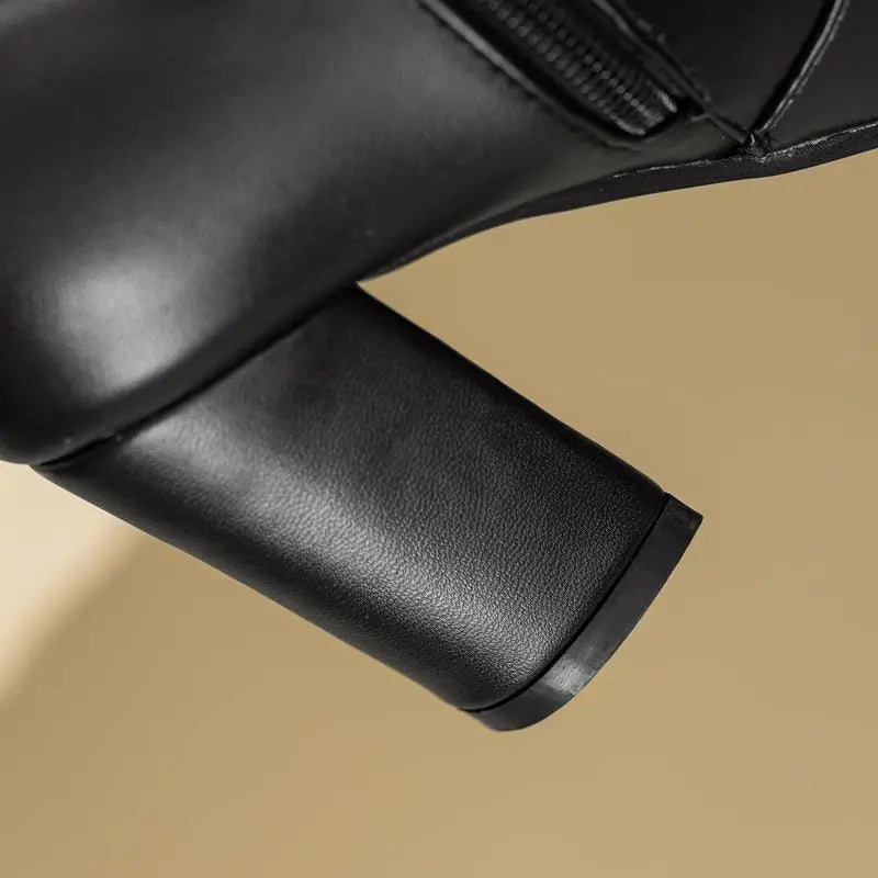 REAVE CAT Classic Women Knee High Boots Round Toe Block Heels 7.5cm 51 52 Pleated Fashion Booties