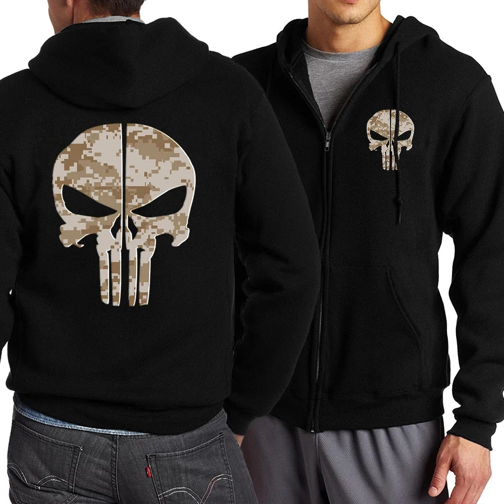2025 Fashion and Leisure Y2K Zipper Hoodie Skull Series Pattern Printed Black Handsome Clothing New Punk Harajuku Leisure Bestse