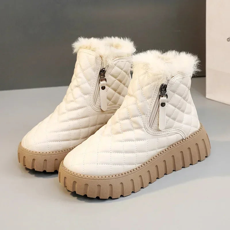Women's Boots 2024 Winter Plush Cotton Boots Warm Platform Comfort Cold Proof Shoes Zipper Height Increase Anti Slip Snow Boots