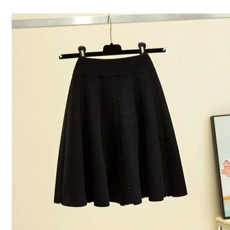 Thickened Knitted Mini A- Line Skirt High Waist Design Autumn Winter Loose Fit Polyester Fiber Half Body Skirts