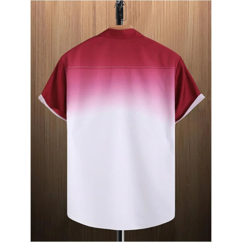 Men Shirt Ombre Gradient Short Sleeve Button Down Shirt Casual Lightweight Summer Style