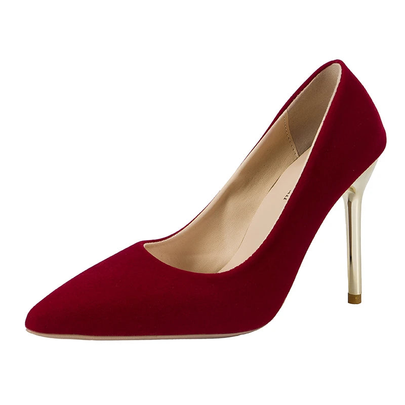 12cm   Red Heels Oversized Women's Heel Shoes 45 Red Wedding Shoes Flannelette Super High Heel Women's Shoes Zapatos De Mujer