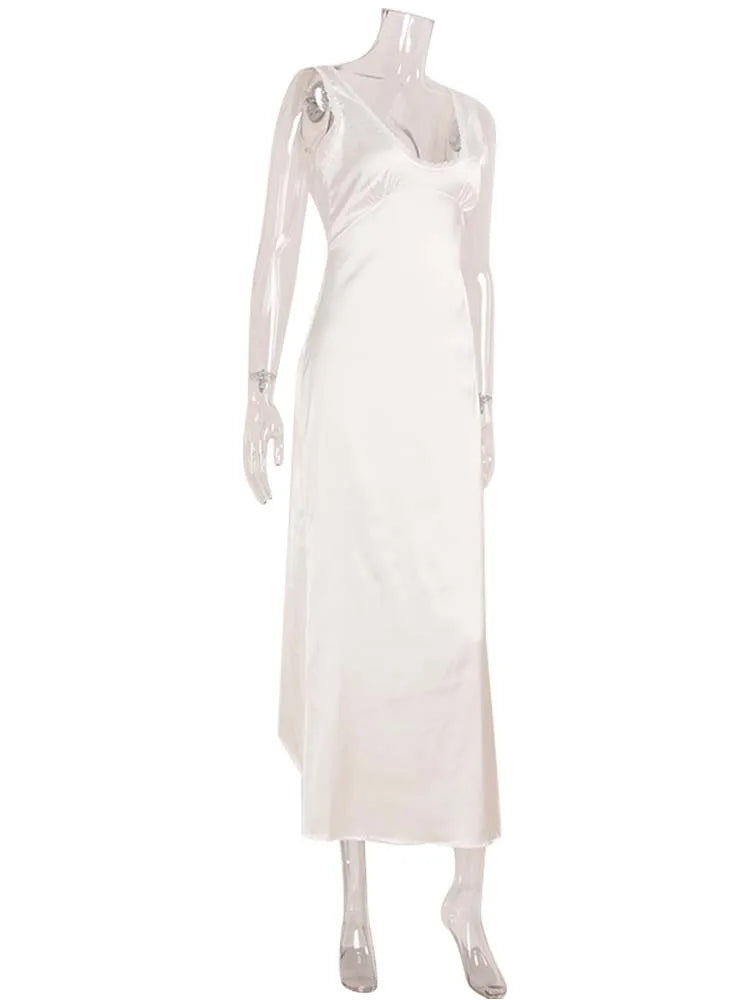 Ahagaga Eelgant Women Dresses Solid Satin Deep V-Neck Lace Up Patchwork Sweet Regular Causal Sheath Party Female Vestidos Robes