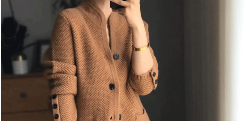 Autumn Winter New Thickened 100% Cashmere Wool Cardigan Women Stand Neck Sweater Sweater Loose Knit Base Wool Sweater Jacket