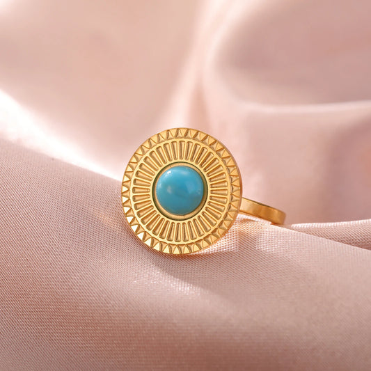 Skyrim Turquoise Rings for Women Stainless Steel Gold Color Natural Stone Crystal Ring Bohemian Jewelry Valentine Gift Wholesale