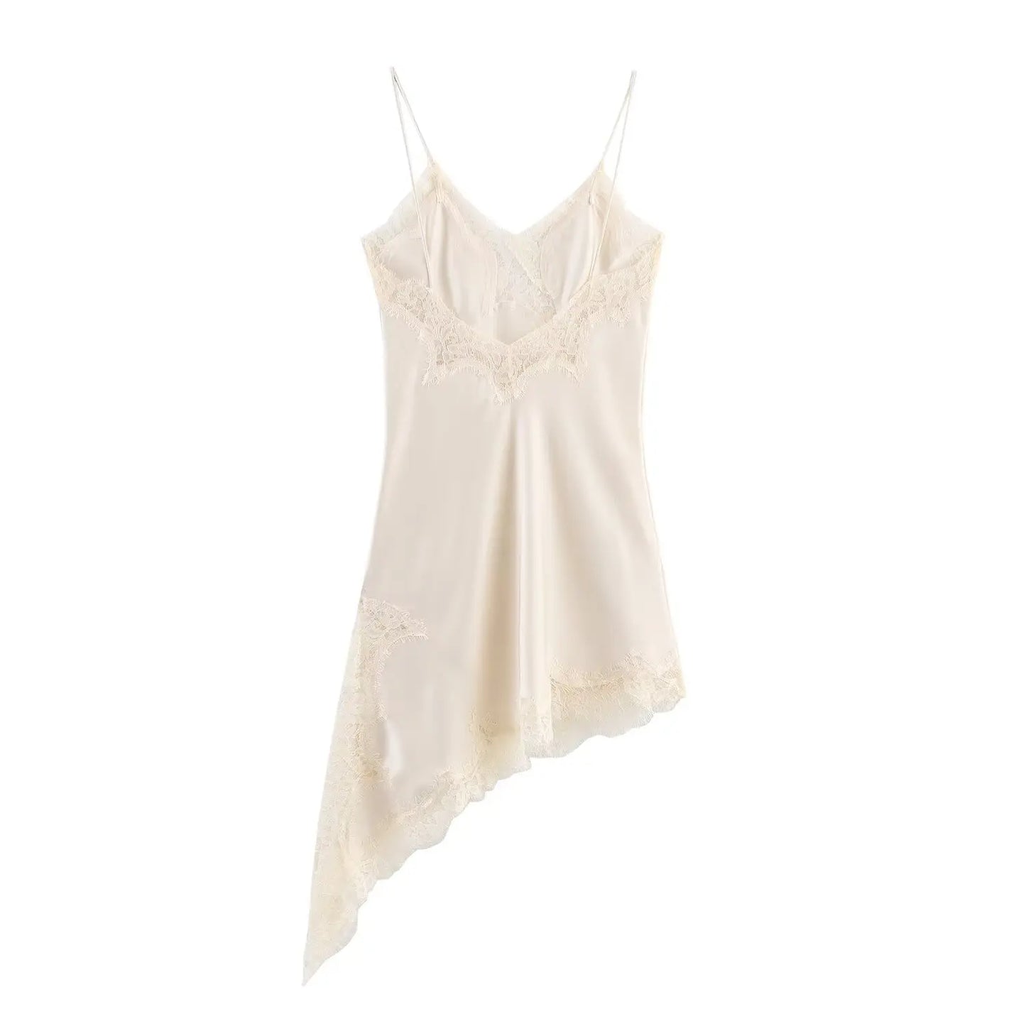 Women Fashion Sexy V-Neck Lace Elegant Halter Dress Asymmetric Hem Dress 2025 Summer New Fashion Holiday Party Beach Dresses