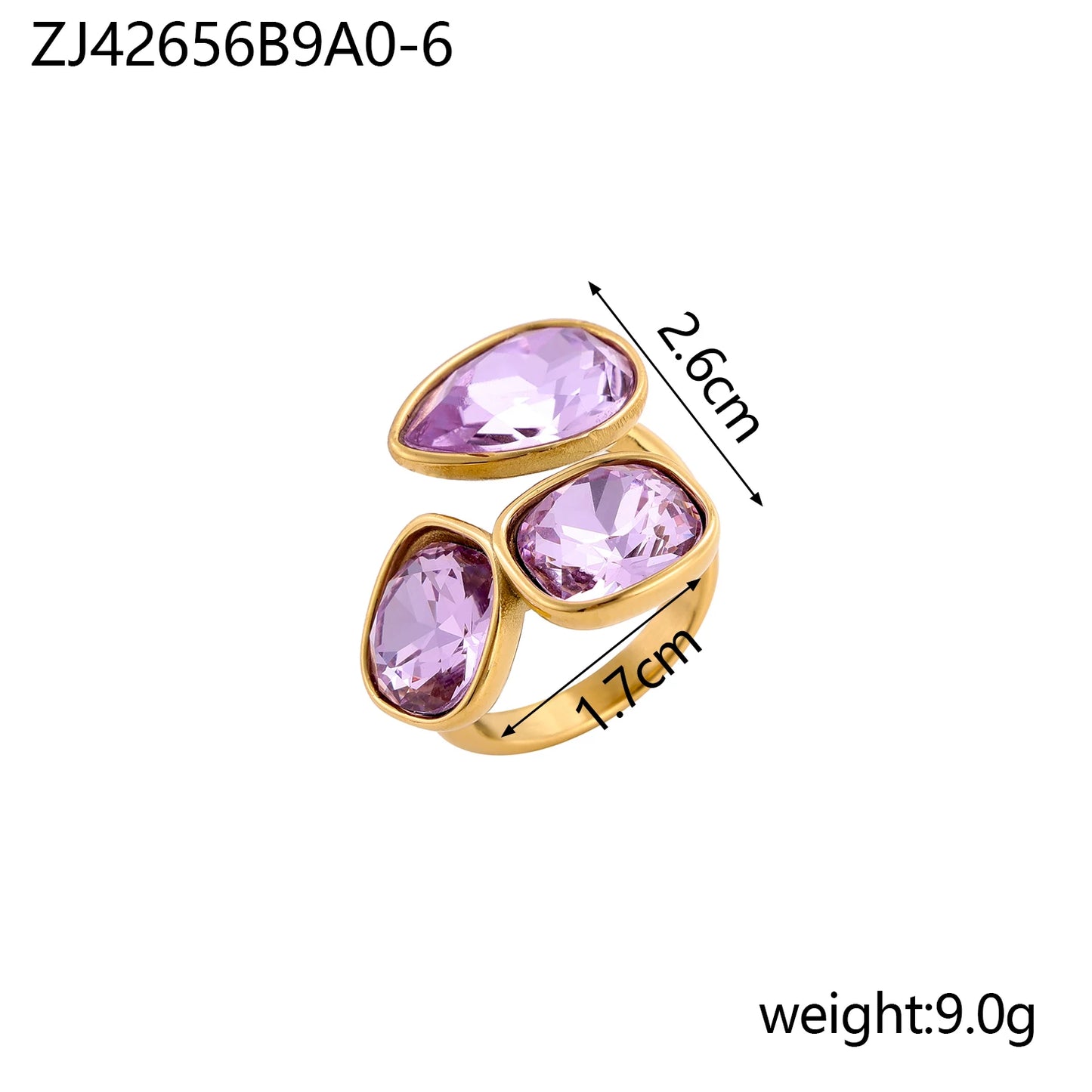 18k gold color stainless steel ring with crystal ring for women light luxury high-grade color open stainless steel