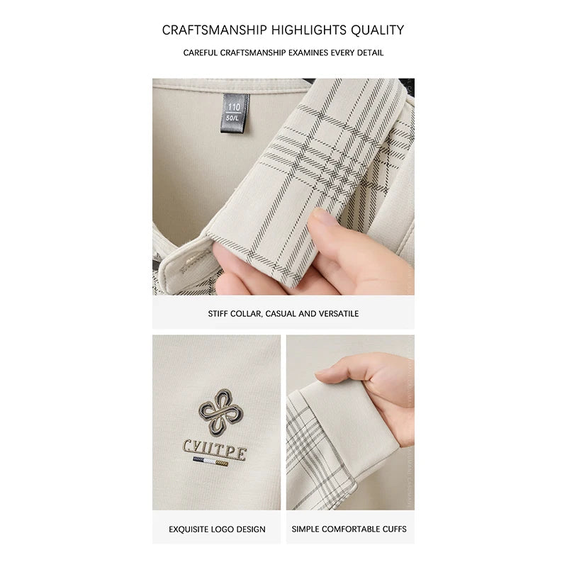 TFETTERS Long Sleeve Polo Shirt Men 2025  Autumn New Business Slim Fake Two Shirt Man Casual Loose Plaid Graphic Shirt for Men