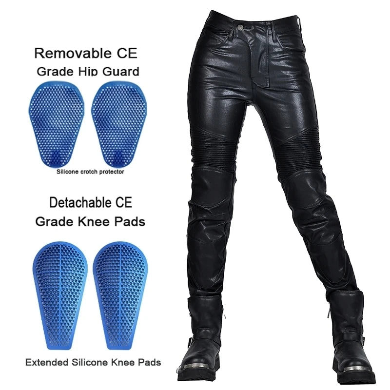 Motocross Racing Pants PU Leather Biker Trousers Waterproof Windproof Women With CE Knee Hip Pad Racing Motorbike Trousers Pants