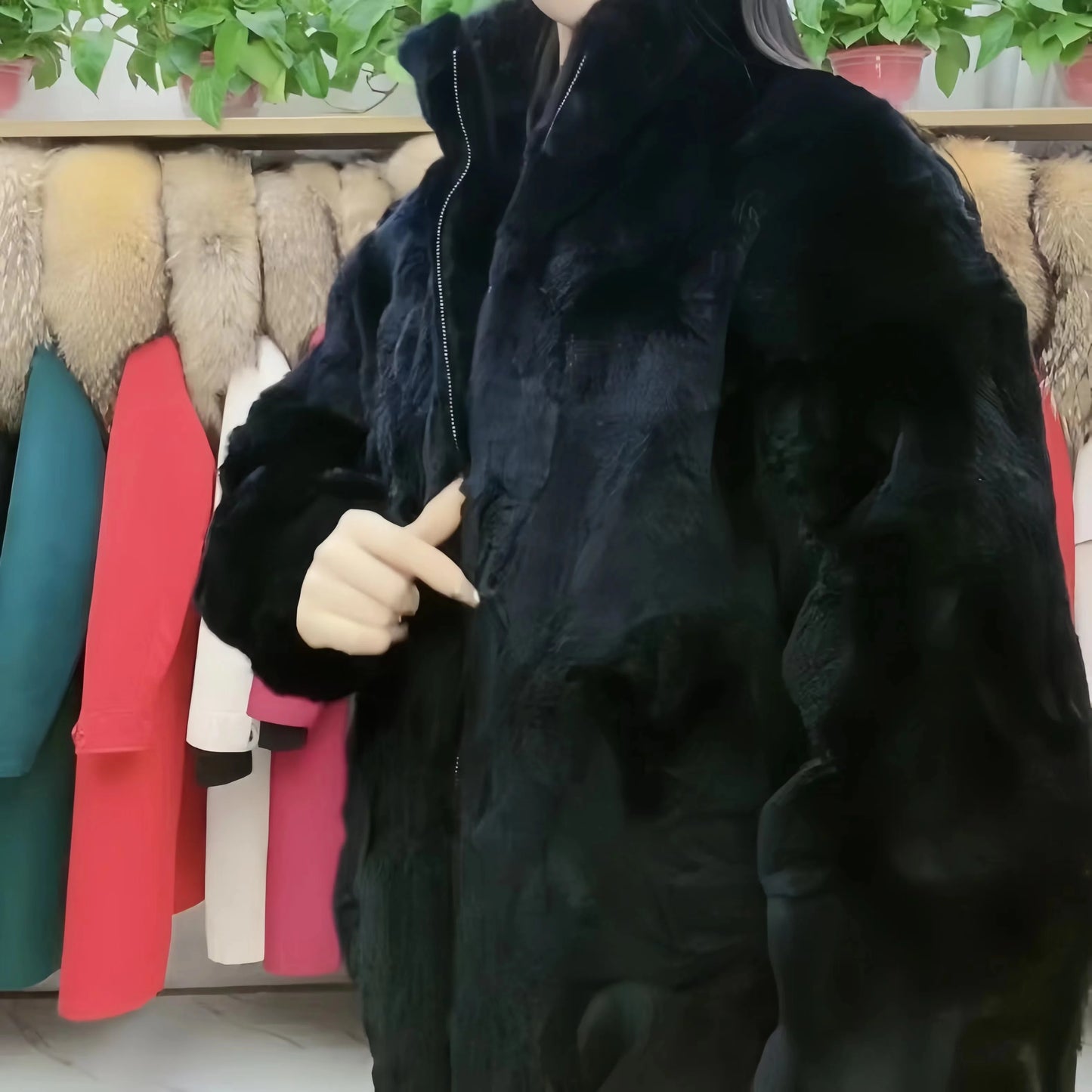 Rex Rabbit Fur Coat for Women, Loose Long Overcoat, Thick Warm Female Clothing, New Fashion, Winter Zipper Jacket, High Quality