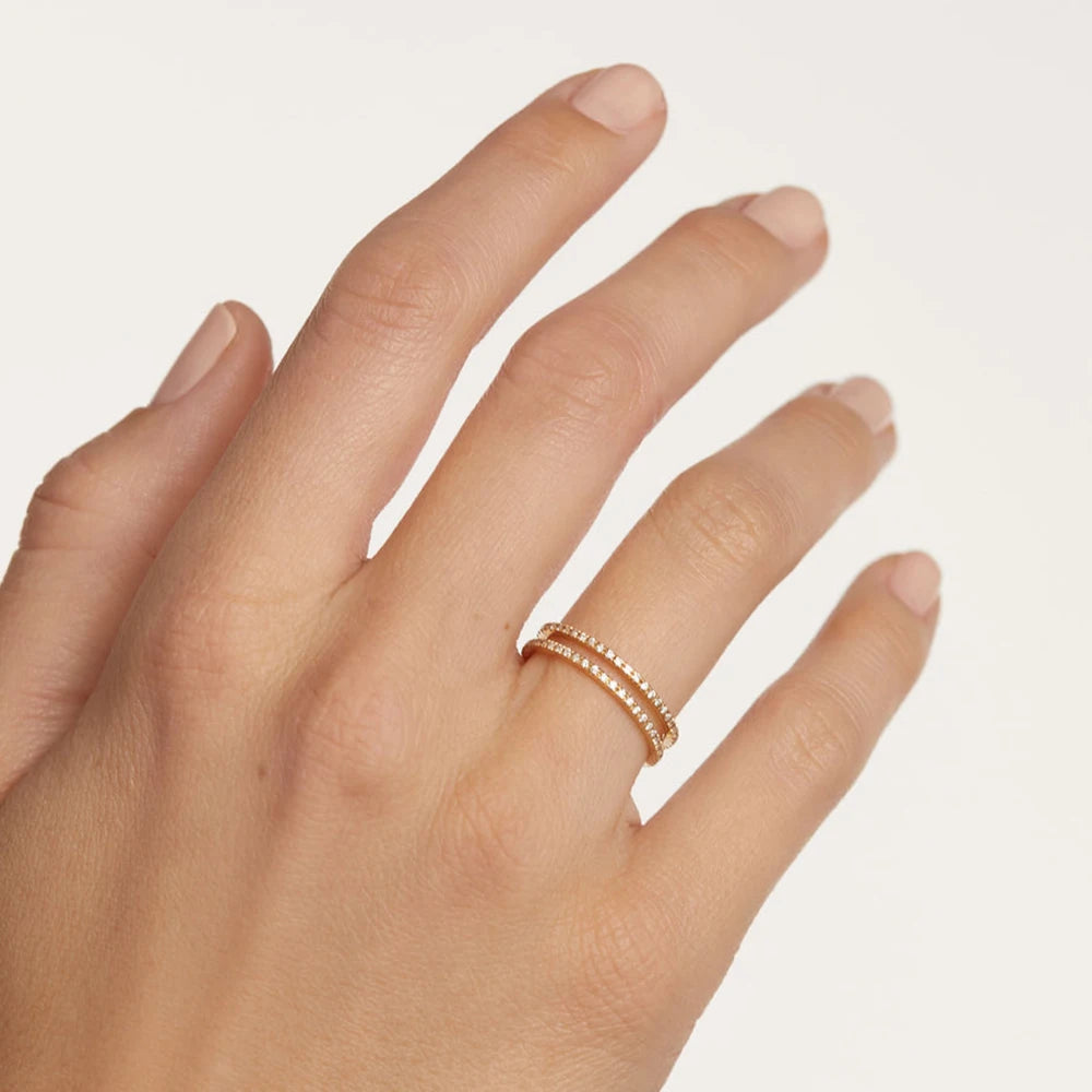 VEWANT 925 Sterling Silver Recyclable Two CZ Pave Double Line Ring Women Crystal Luxury Wedding Birthday Jewelry