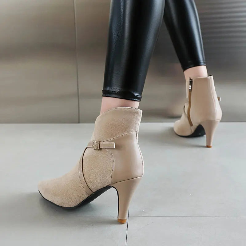 REAVE CAT Sexy Women Ankle Boots Big Size 46 47 Pointed Toe Autumn Flock Suede Shoes Party Elegant Bota 33 34