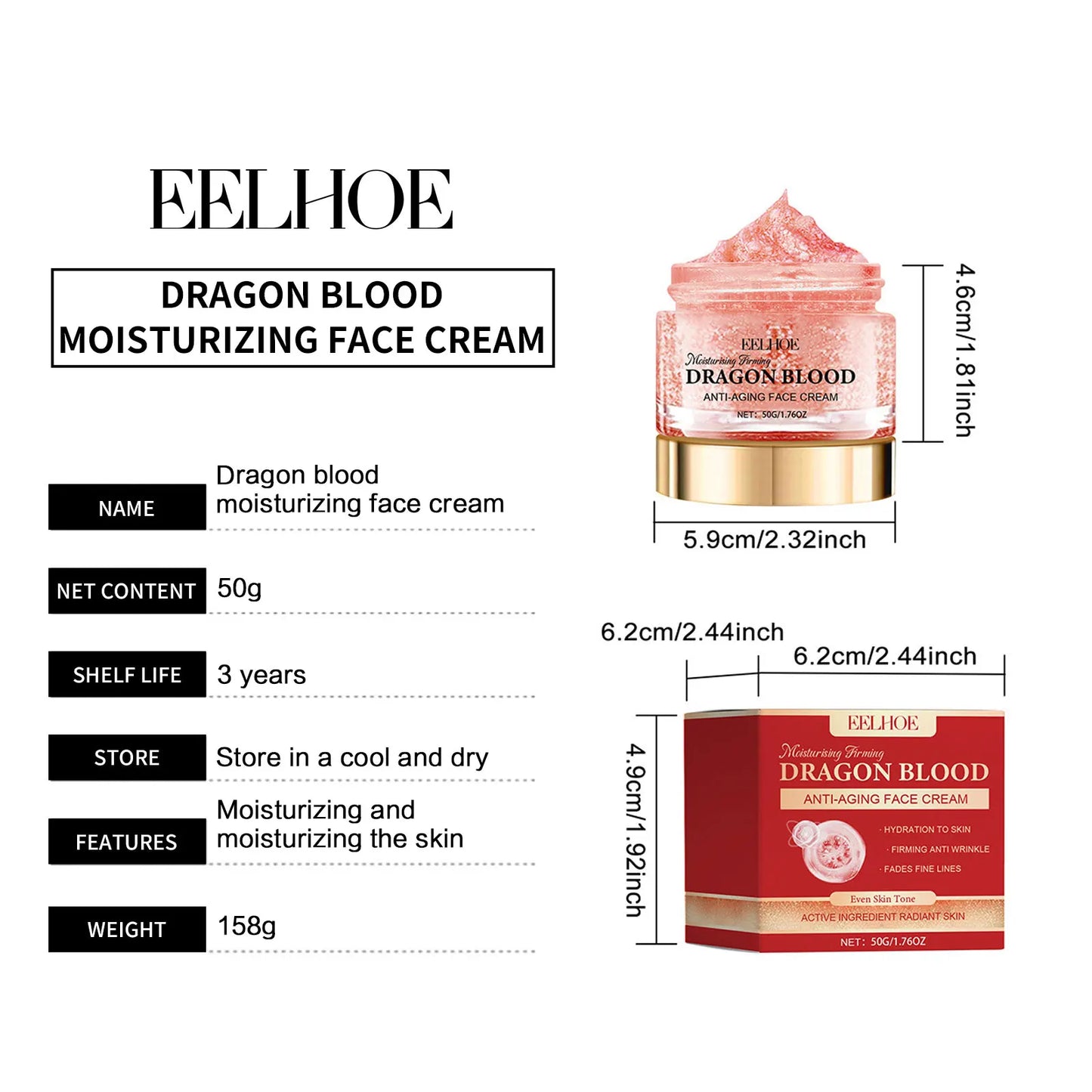 EELHOE Dragon Blood Cream Rejuvenation Facial Treatments Reduce Fine Lines Anti Wrinkle Tighten Skin Lifting Dragon Blood Serum