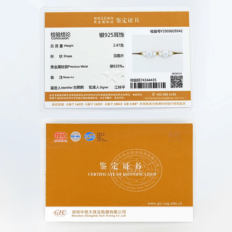 Lnngy Three Stone Moissanite Earring Original 925 Sterling Silver Hoops Earring For Women Girls Lab Created Diamond Jewelry Gift