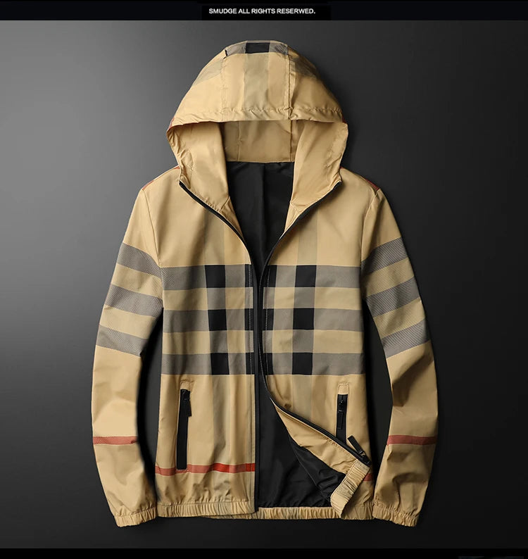 New Korean style fashionable striped jacket, high-quality hooded zipper jacket, men's slim fit jacket