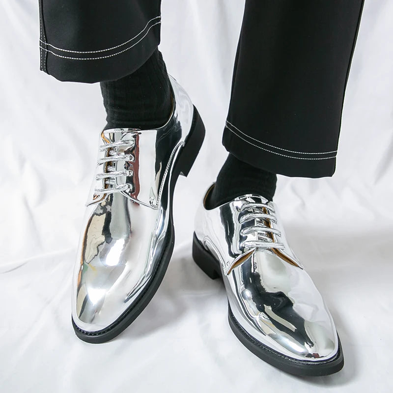 Large Size 38-50 Pointed Leather Shoes Man Business Performance Men's Dress Shoes Luxury Golden Bright Shoes Man Wedding Shoes