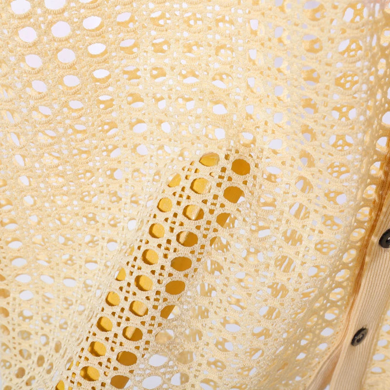 INCERUN Men Shirt Mesh See Through Hollow Out O-neck Short Sleeve Men Clothing Streetwear Summer 2025 Loose Fashion Male Tops