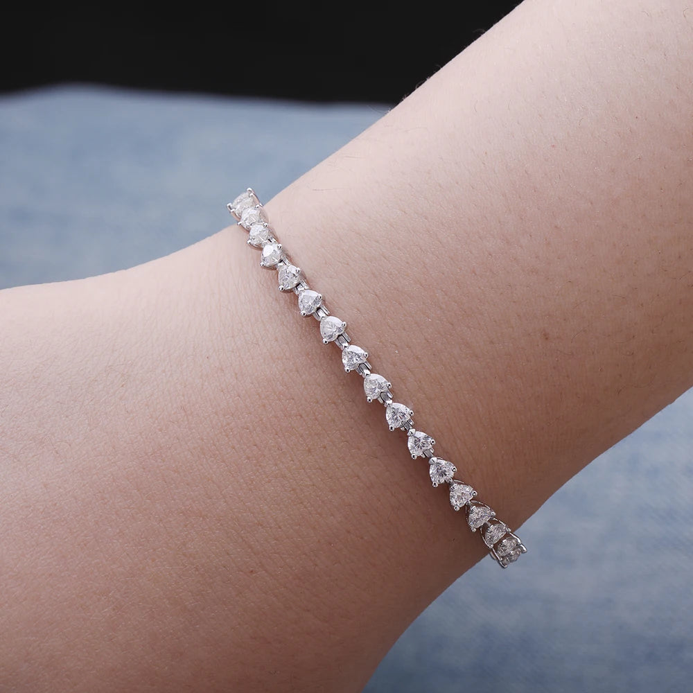 MUXIFC 3mm Heart Cut Moissanite Tennis Bracelet for Women Lab Diamond GRA Certified D VVS1 Link Bangle 925 Silver Luxury Jewelry