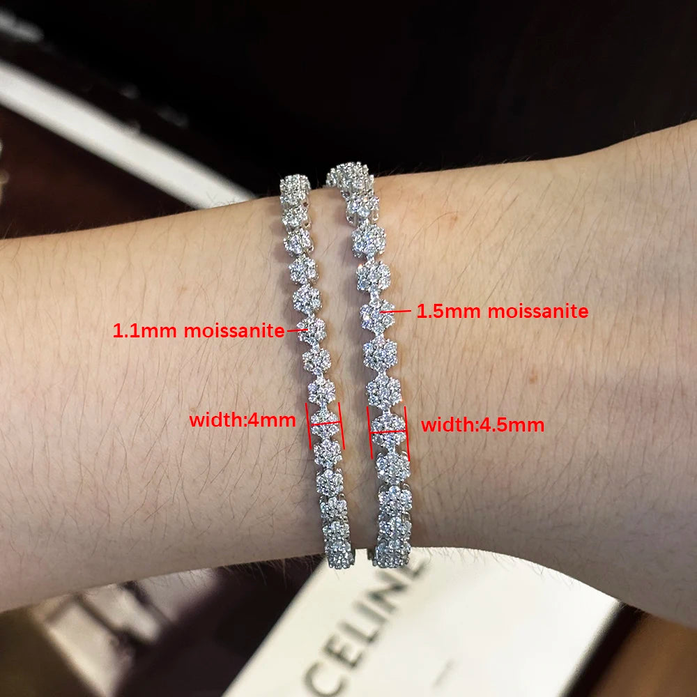 BXINY Flower Full Moissanite Tennis Bracelets 925 Sterling Silver D Color Lab Diamond for Women Hand Chain Gift Fine Jewelry GRA