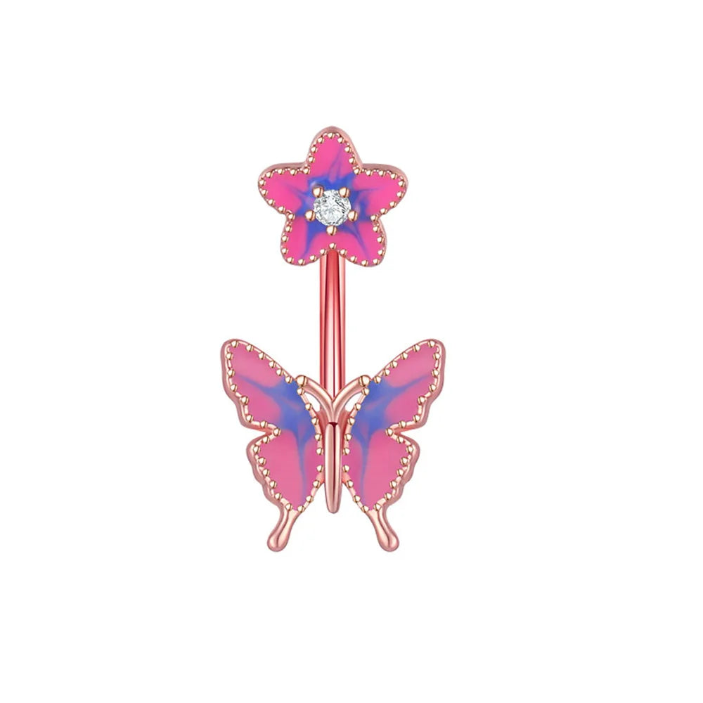 New Pink Series Heart Snake Crystal Zircon Belly Button Rings Fashion Cross Butterfly Dangled Belly Piercing for Women Jewelry