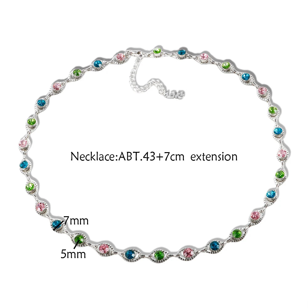 Bejeweled Bracelet Necklace 12 Birthstones Colorful Crystal Jewelry Set Stainless Steel for Women Luxury Fashion T S Bracelets