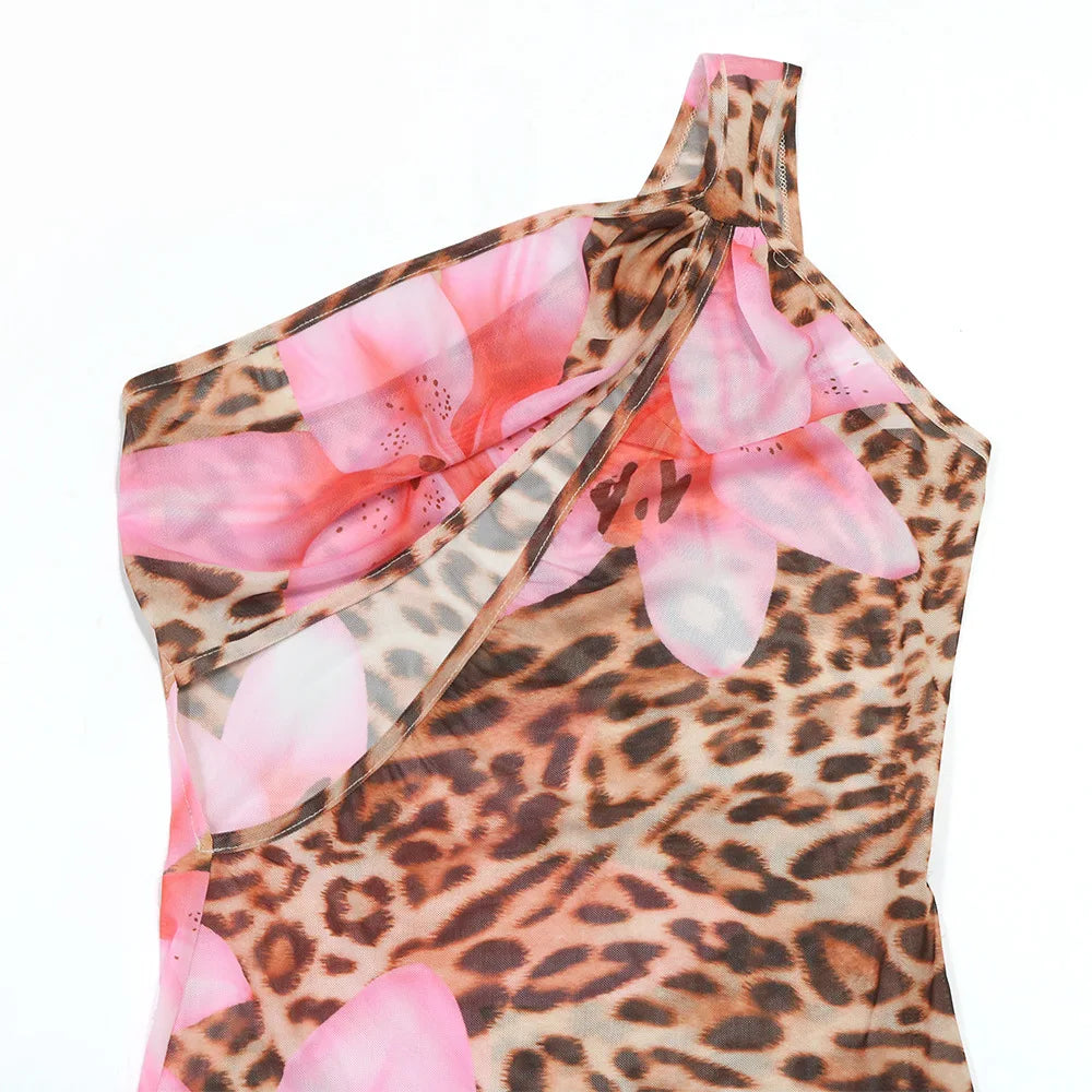 CM.YAYA Women Floral Leopsrd Printed Sleeveless High Side Split Long Maxi Dress 2025 Skew Collar Sexy Birthday Party Dresses