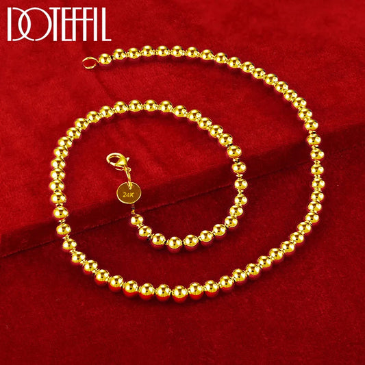 DOTEFFIL 18K Gold 925 Silver 6mm Smooth Beads Ball Chain Necklace For Women Trendy Wedding Engagement Jewelry