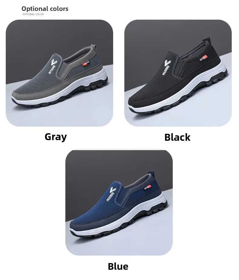 Beijing Men's Cloth Shoes Soft Bottom Breathable Anti-Slip Elderly Walking Shoes Slip-On round Toe Casual Rubber Soled Shoes