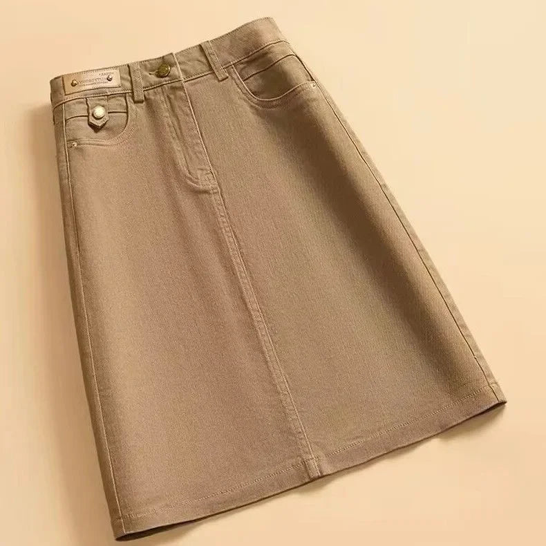 High Waist Denim Skirt Women's Spring Summer New Style Slimming Fashionable Versatile Small Size Draped Midi Skirt