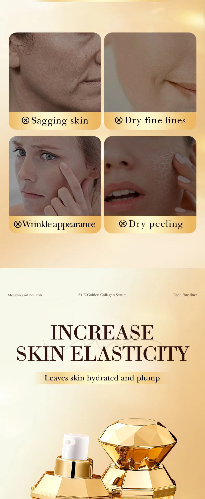 SADOER 24K Golden Collagen Serum for face Moisturizing Anti Wrinkles Hydrating Anti-aging Facial Essence Skin Care Products