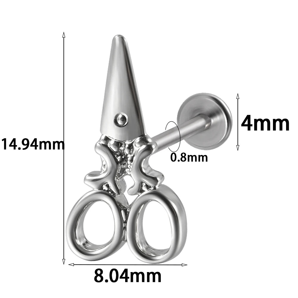 1PC Surgical Steel Threadless Wrench Axe Scissor Dragon Labret Lip Ring Ear Cartilage Tragus Earring Helix Lobe Piercing Jewelry