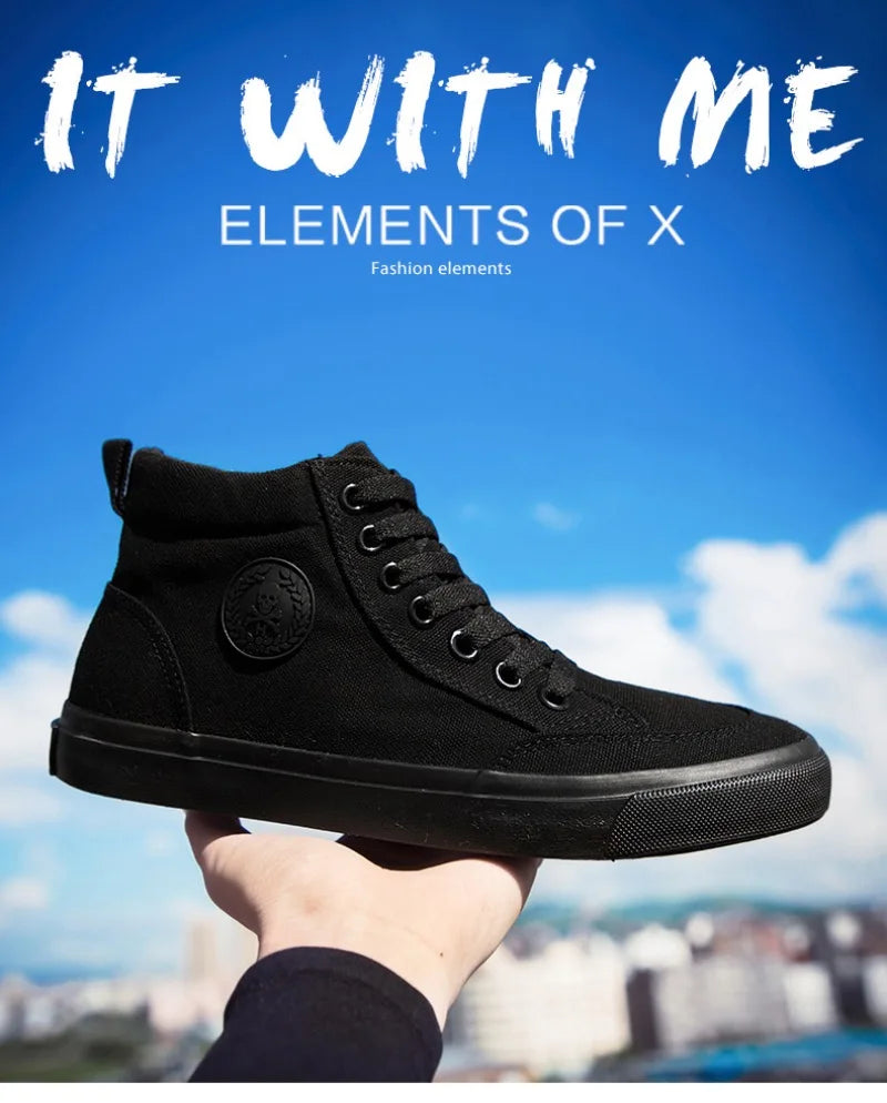 Men's High Top Sneakers Breathable Canvas Casual Shoes Fashion Street Skateboard Shoes for Men Lace Up Vulcanize Shoes Tenis2024