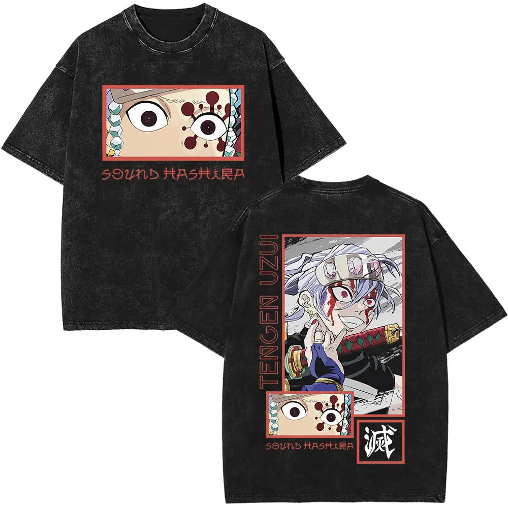 Demon Slayer Tengen Uzui Ninju Mice GYM Washed T Shirts Kimetsu No Yaiba Tee Shirt Cotton T-Shirt Unisex Casual Oversized Tops