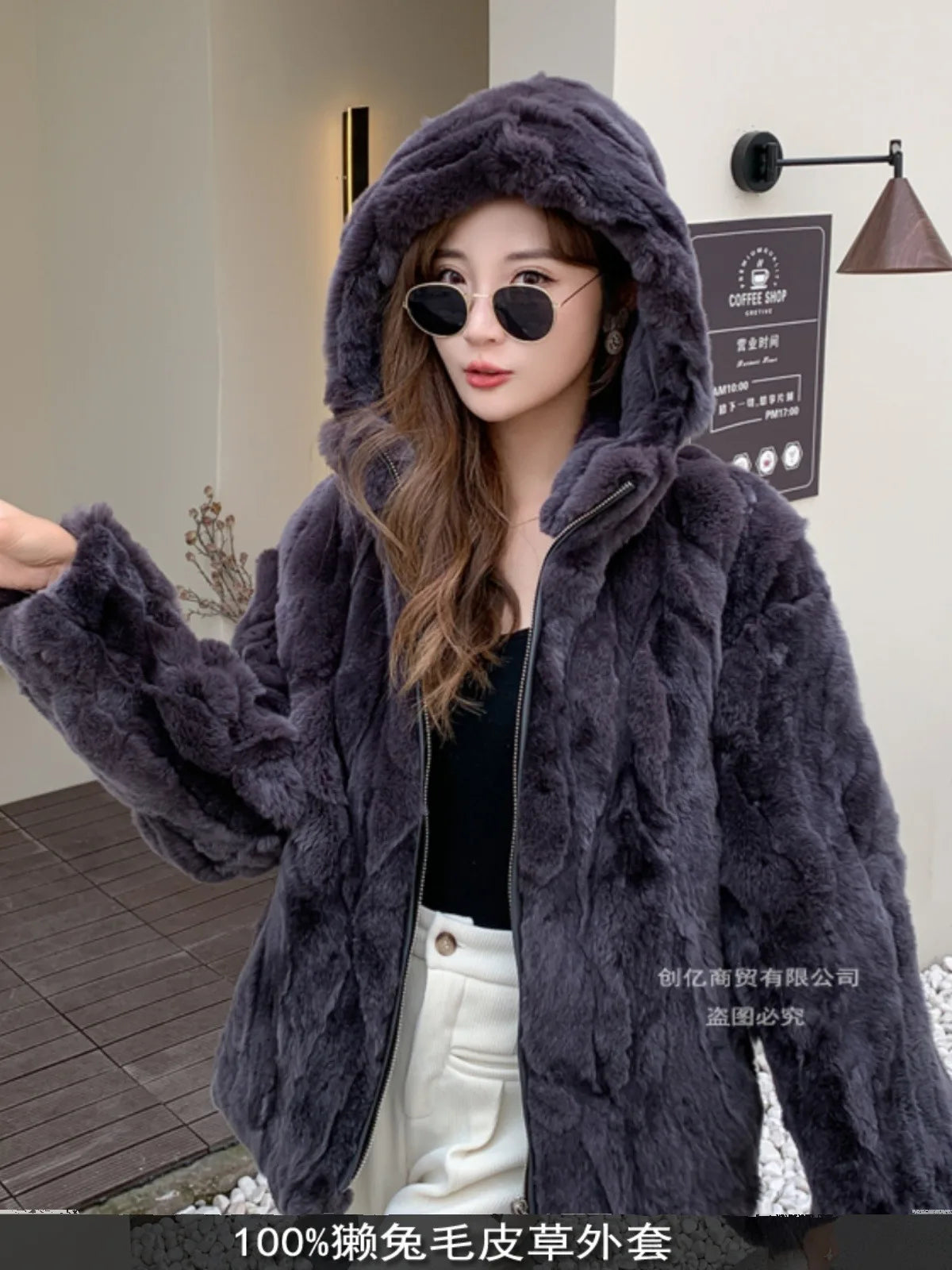100% Real Rabbit Fur Coat Women Winter Loose Hooded Zipper Natural Fur Jacket Thick Warm Woman Clothing Female Furry Outerwears
