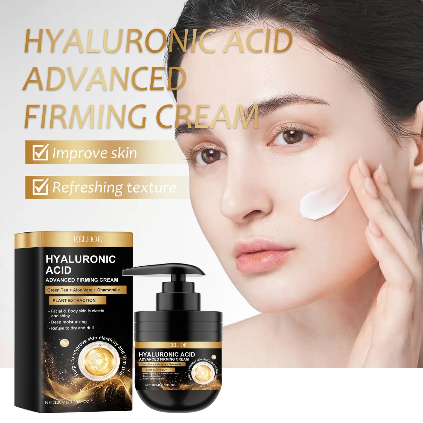 Hyaluronic Acid Firming Face Cream 100ml Intense Moisturizing Anti Aging Cream For Dry Skin Hydrating Wrinkle Reduction Cream