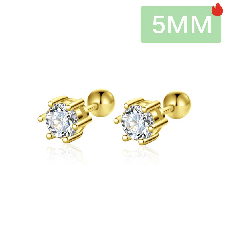 TrustDavis Real 925 Sterling Silver Six Claw Zircon CZ Screw Stud Earrings for Daughter Girls Gift Fine Jewelry DS3472