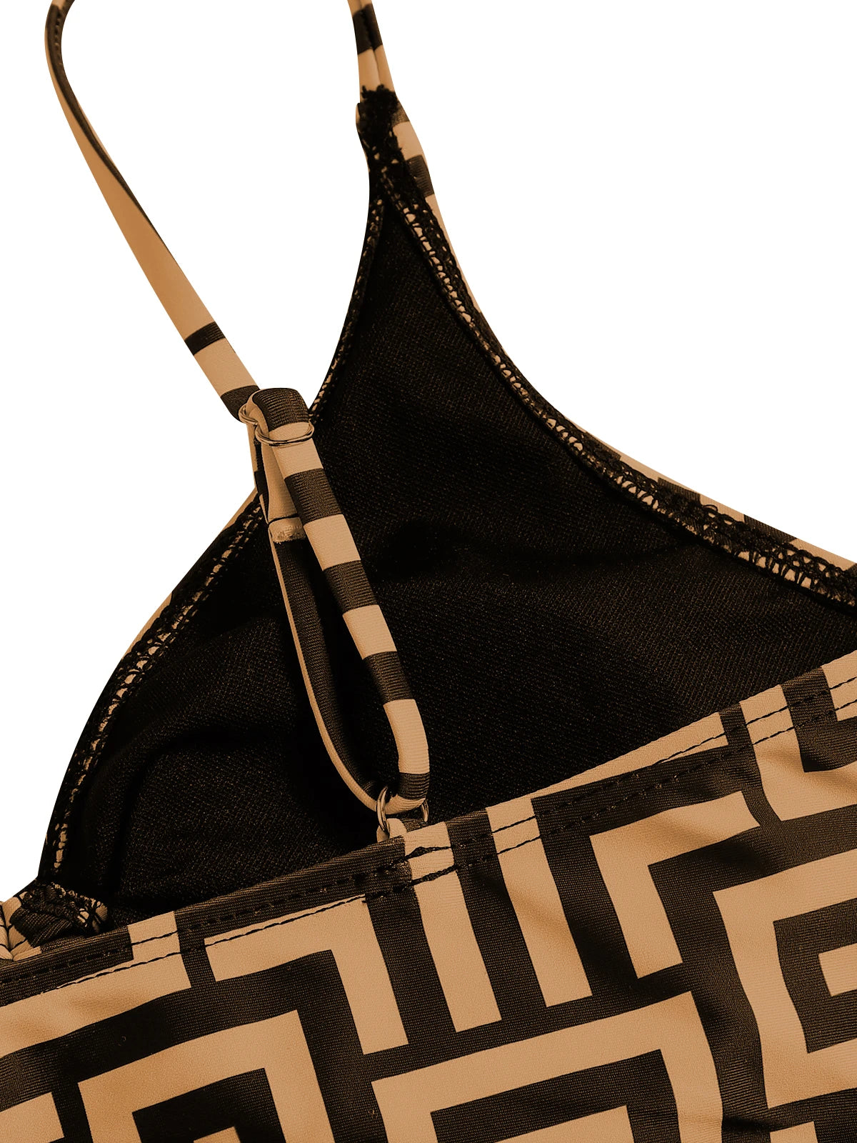 Women's Beach Summer Geometric Print Three-Piece Swimsuit Set with Long Sleeve Beach Cover-Up, Polyester Knit Fabric with Elasta