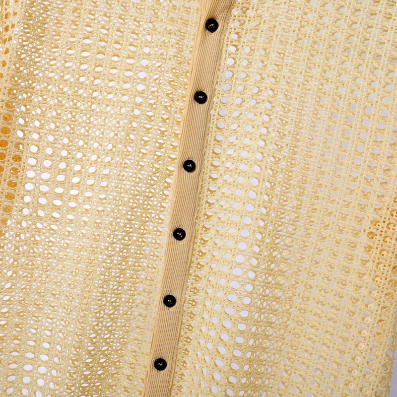 INCERUN Men Shirt Mesh See Through Hollow Out O-neck Short Sleeve Men Clothing Streetwear Summer 2025 Loose Fashion Male Tops