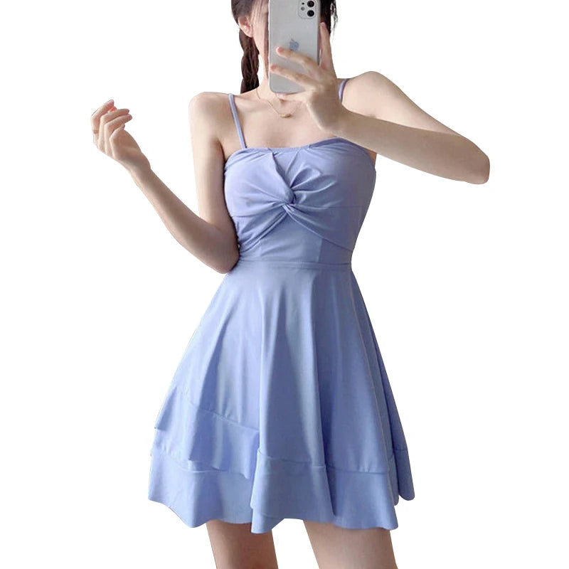 Women's High-End Bikini Tee-Piece Set Skirt Sle Faionable Thermal Spa Swimsuit Meat Covering Slimming Beachwear