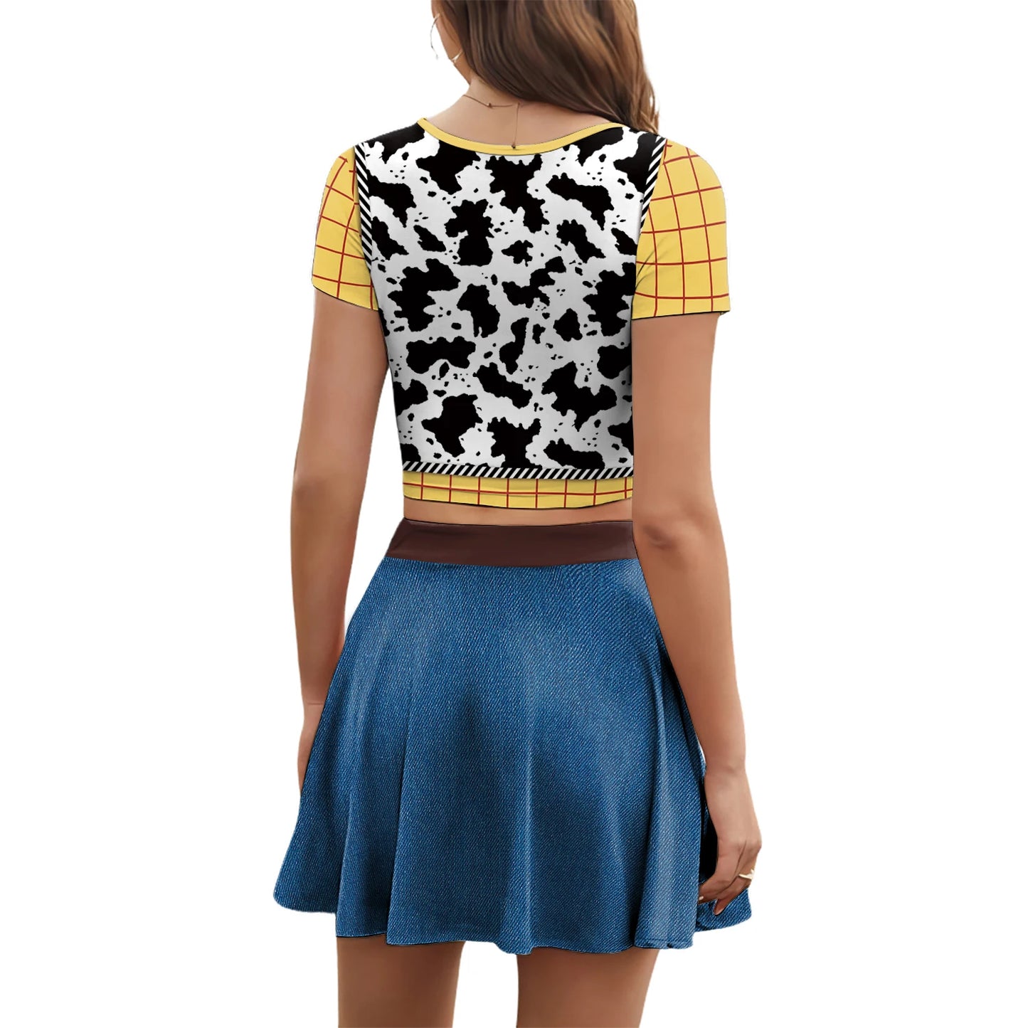 Nadanbao Jessie Halloween Cosplay Skirt for Women 3D Patchwork Printing Crop Top Blue Short Skirt Fashion Cheerleaders Clothing