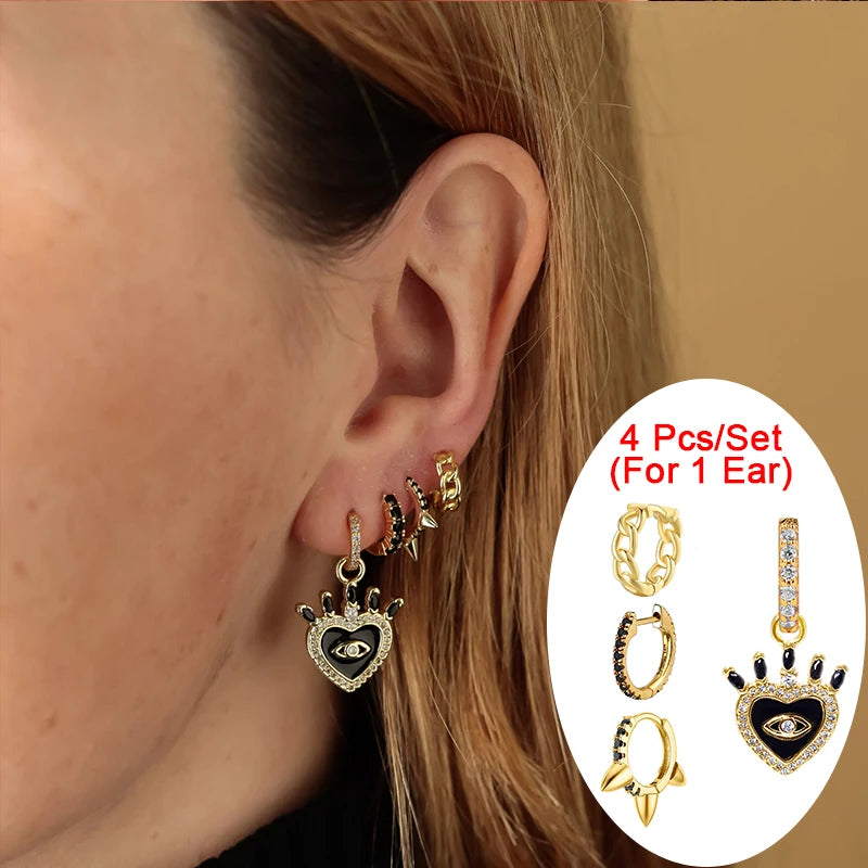 CRMYA Black CZ Zircon Dripping Oil Women's Earrings Set Fashion Gold color Earring Accessories For Women 2025 Jewelry Wholesale