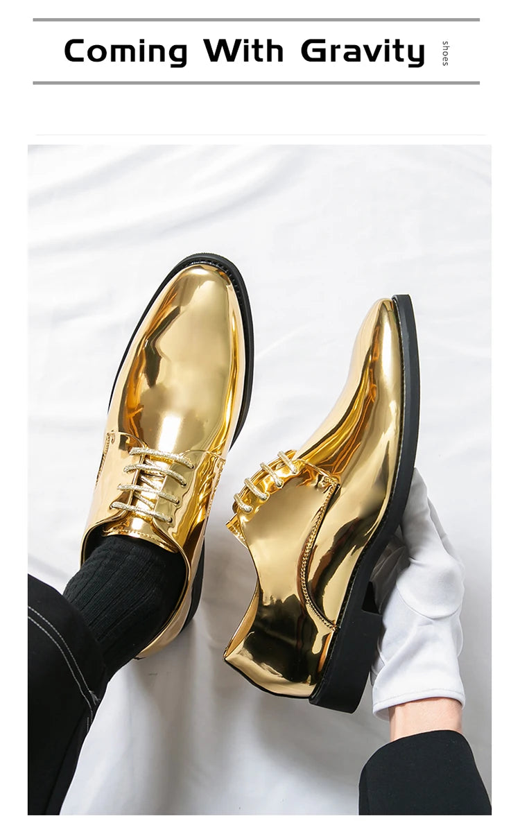 Large Size 38-50 Pointed Leather Shoes Man Business Performance Men's Dress Shoes Luxury Golden Bright Shoes Man Wedding Shoes