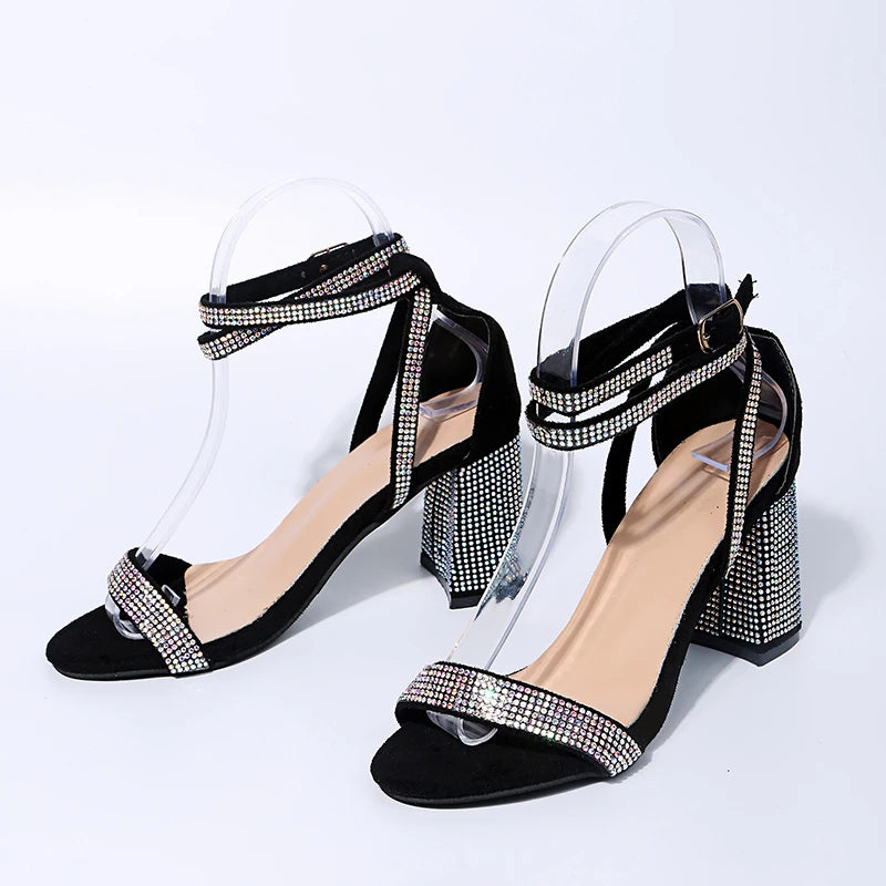 Luxury Gold Silver High Heels Sandals Women 2023 Summer Thick Heeled Ankle Straps Party Shoes Woman Plus Size 43 Open Toe Pumps