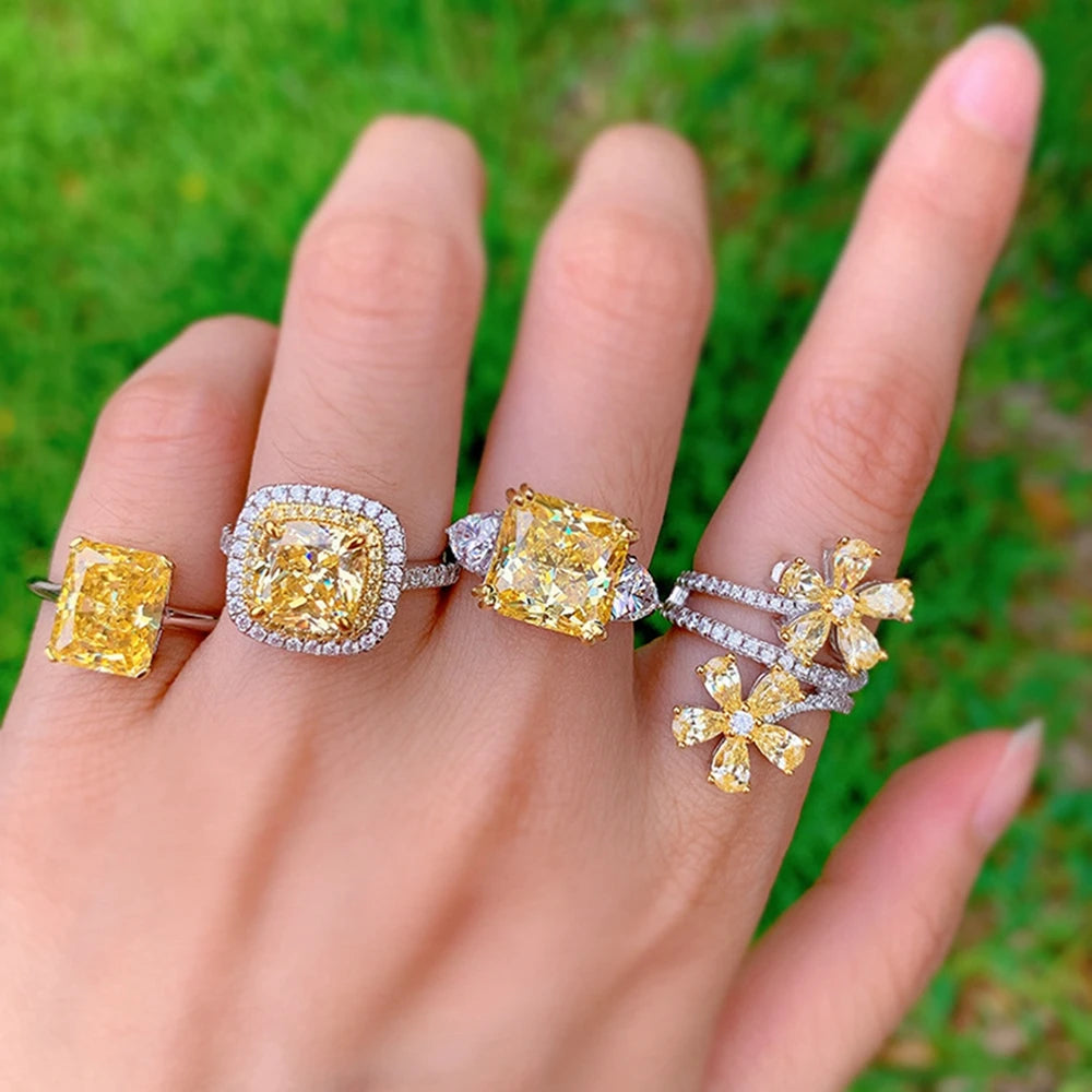 Vinregem Citrine High Carbon Diamonds Gemstone Elegant 100% 925 Sterling Silver Fine Jewelry Ring for Women  Anniversary Gifts