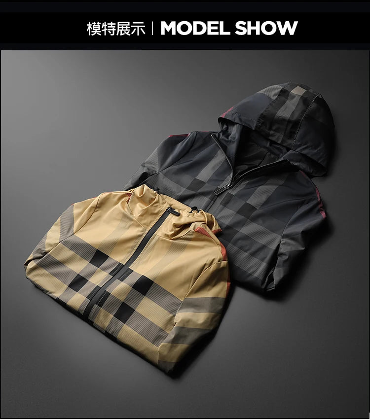 New Korean style fashionable striped jacket, high-quality hooded zipper jacket, men's slim fit jacket