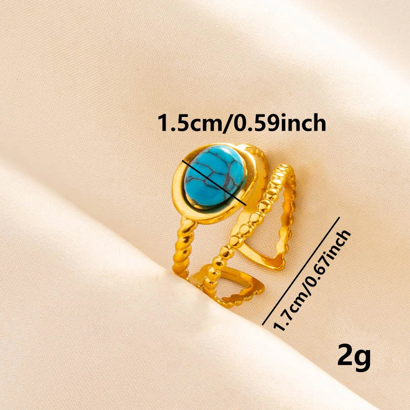 2pcs/lot Vintage Turquoise Gold Plated Knuckle Rings Blue Synthetic Stone Stainless Steel Rings Boho Jewelry Women Gifts No Fade