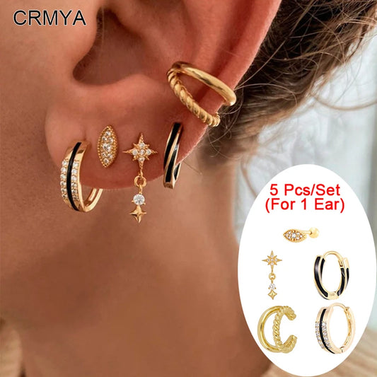 CRMYA Black CZ Zircon Dripping Oil Women's Earrings Set Fashion Gold color Earring Accessories For Women 2025 Jewelry Wholesale