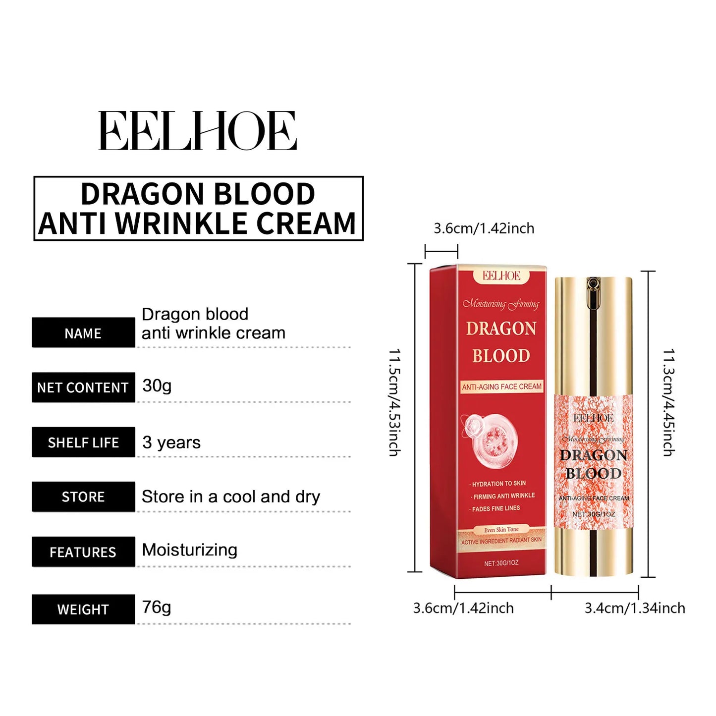 EELHOE Dragon Blood Cream Rejuvenation Facial Treatments Reduce Fine Lines Anti Wrinkle Tighten Skin Lifting Dragon Blood Serum