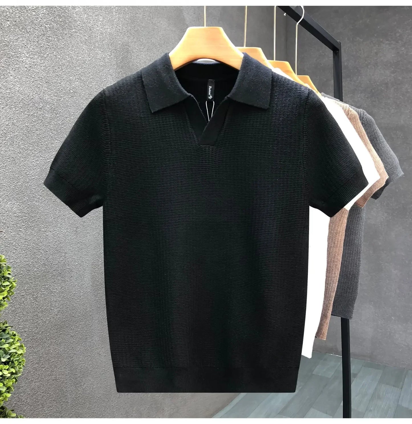 Casual Knitted Polo Shirt Men's Short Sleeve Cuban Collar T-Shirt Summer Fashion Individualistic Turn-down Collar Male Top