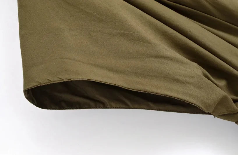 Slimming Casual Short Sleeve Pleated Shoulder Draped Dress Versatile Women's Fashion Design Knee-Length V-Neck Dress